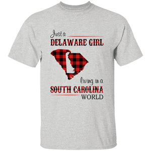 Just A Delaware Girl Living In A South Carolina World T-Shirt - T-shirt Born Live Plaid Red Teezalo