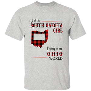 Just A South Dakota Girl Living In An Ohio World T-shirt - T-shirt Born Live Plaid Red Teezalo