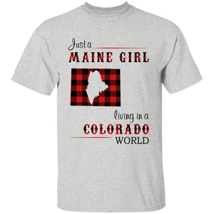 Just A Maine Girl Living In A Colorado World T-shirt - T-shirt Born Live Plaid Red Teezalo