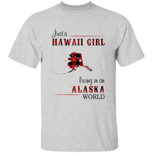 Just A Hawaii Girl Living In An Alaska World T-shirt - T-shirt Born Live Plaid Red Teezalo