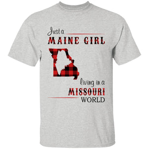Just A Maine Girl Living In A Missouri World T-shirt - T-shirt Born Live Plaid Red Teezalo