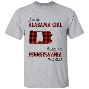 Just An Alabama Girl Living In A Pennsylvania World T-shirt - T-shirt Born Live Plaid Red Teezalo