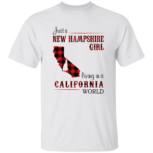 Just A New Hampshire Girl Living In A California World T-shirt - T-shirt Born Live Plaid Red Teezalo