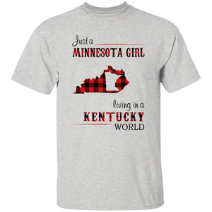 Just A Minnesota Girl Living In A Kentucky World T-shirt - T-shirt Born Live Plaid Red Teezalo