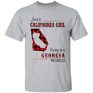 Just A California Girl Living In A Georgia World T-shirt - T-shirt Born Live Plaid Red Teezalo