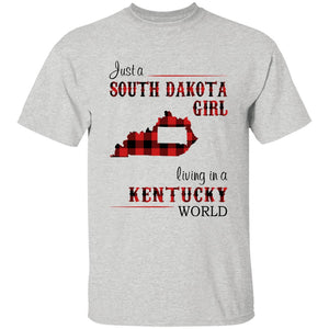 Just A South Dakota Girl Living In A Kentucky World T-shirt - T-shirt Born Live Plaid Red Teezalo