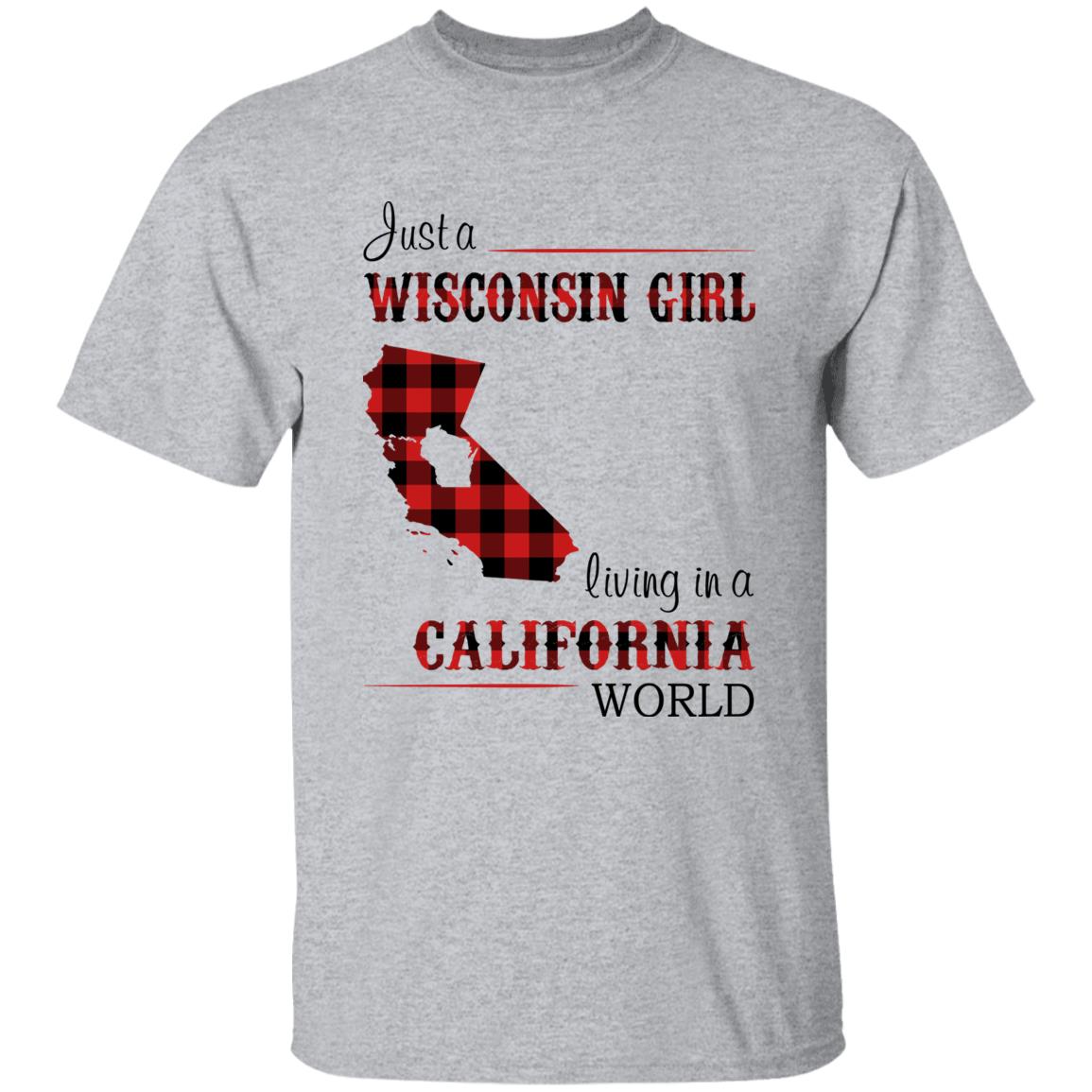 Just A Wisconsin Girl Living In A California World T-shirt - T-shirt Born Live Plaid Red Teezalo