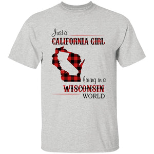 Just A California Girl Living In A Wisconsin World T-Shirt - T-shirt Born Live Plaid Red Teezalo