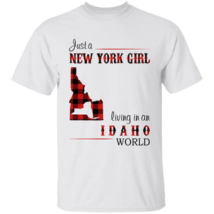 Just A New York Girl Living In An Idaho World T-shirt - T-shirt Born Live Plaid Red Teezalo