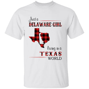 Just A Delaware Girl Living In A Texas World T-shirt - T-shirt Born Live Plaid Red Teezalo