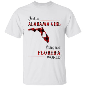 Just An Alabama  Girl Living In A Florida World T-shirt - T-shirt Born Live Plaid Red Teezalo