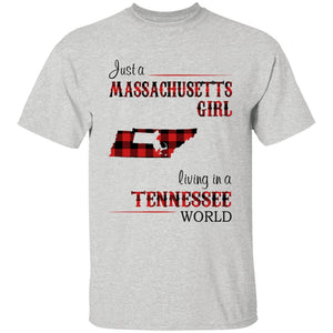 Just A Massachusetts Girl Living In A Tennessee World T-shirt - T-shirt Born Live Plaid Red Teezalo
