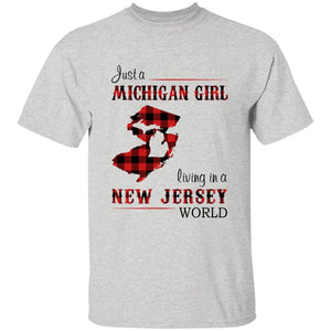 Just A Michigan Girl Living In A New Jersey World T-shirt - T-shirt Born Live Plaid Red Teezalo