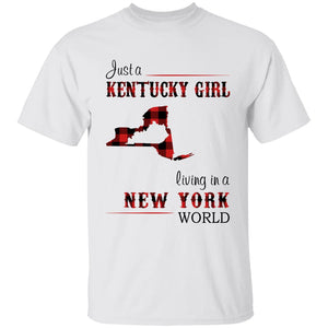 Just A Kentucky  Girl Living In A New York World T-shirt - T-shirt Born Live Plaid Red Teezalo
