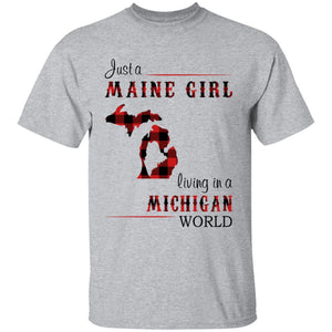 Just A Maine Girl Living In A Michigan World T-shirt - T-shirt Born Live Plaid Red Teezalo