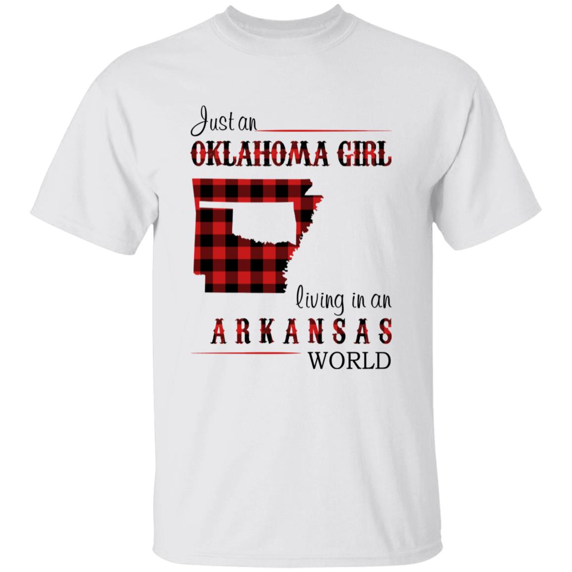 Just An Oklahoma Girl Living In An Arkansas World T-shirt - T-shirt Born Live Plaid Red Teezalo