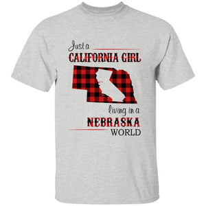 Just A California Girl Living In A Nebraska World T-Shirt - T-shirt Born Live Plaid Red Teezalo
