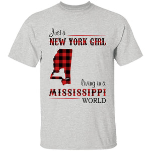 Just A New York Girl Living In A Mississippi World T-shirt - T-shirt Born Live Plaid Red Teezalo