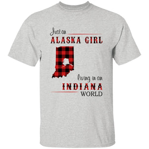 Just An Alaska Girl Living In An Indiana World T-shirt - T-shirt Born Live Plaid Red Teezalo