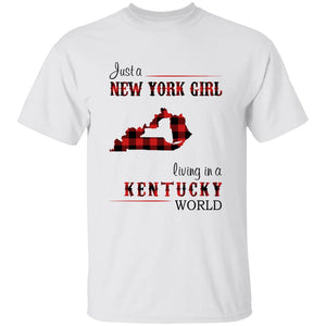 Just A New York Girl Living In A Kentucky World T-shirt - T-shirt Born Live Plaid Red Teezalo