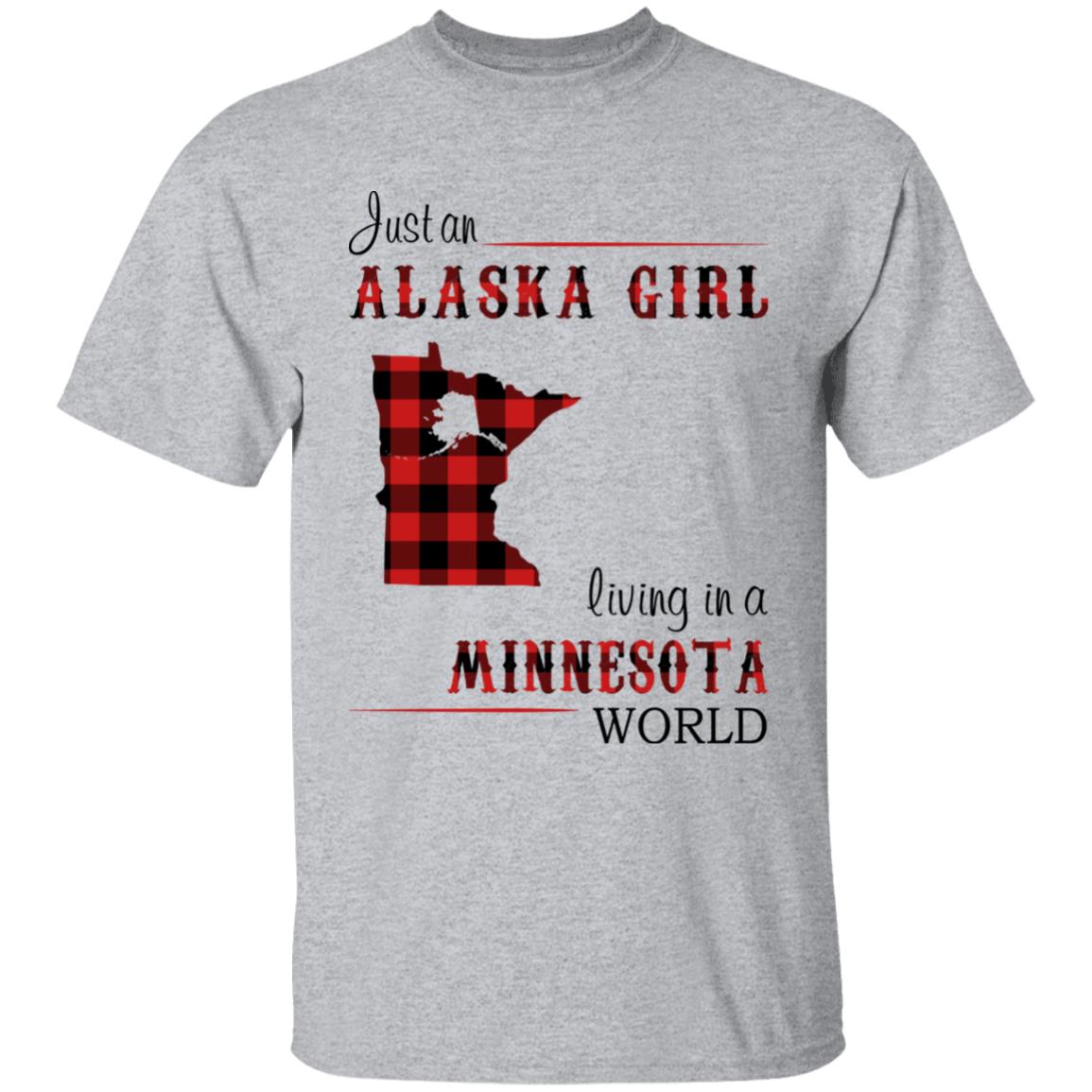Just An Alaska Girl Living In A Minnesota World T-shirt - T-shirt Born Live Plaid Red Teezalo