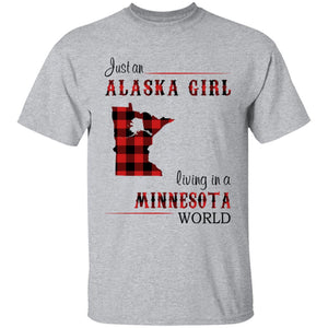 Just An Alaska Girl Living In A Minnesota World T-shirt - T-shirt Born Live Plaid Red Teezalo