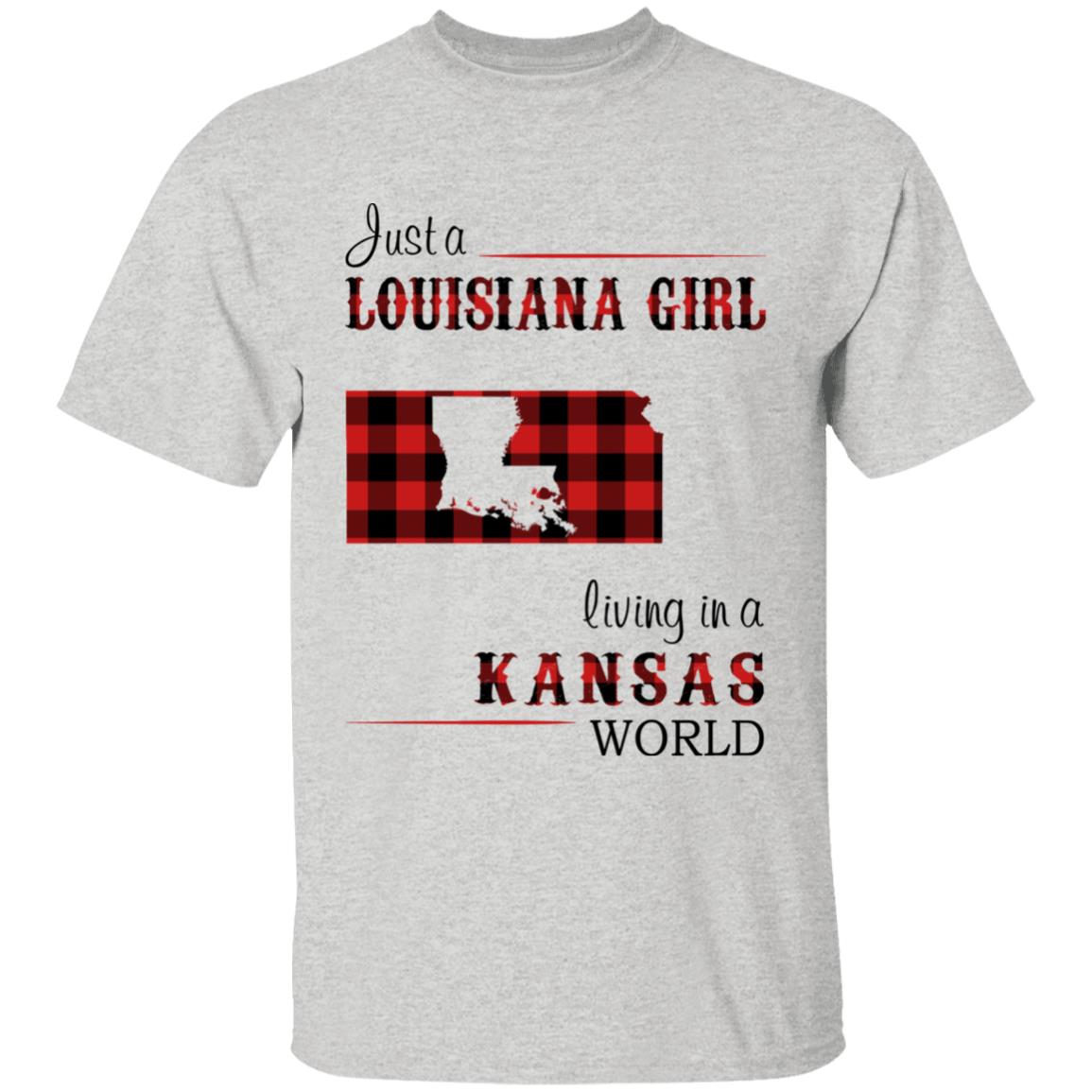 Just A Louisiana Girl Living In A Kansas World T-shirt - T-shirt Born Live Plaid Red Teezalo