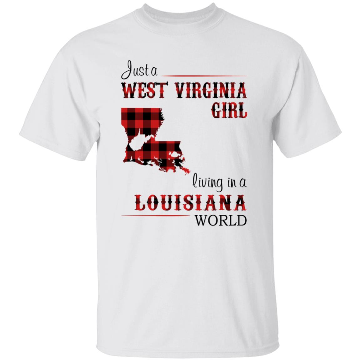 Just A West Virginia Girl Living In A Louisiana World T-shirt - T-shirt Born Live Plaid Red Teezalo