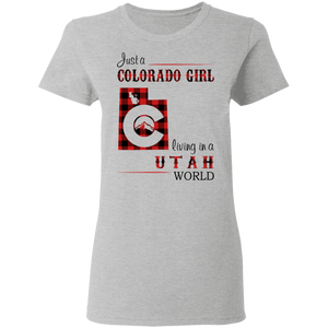 Just A Colorado Girl Living In A Utah World T-shirt - T-shirt Born Live Plaid Red Teezalo