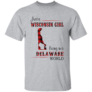 Just A Wisconsin Girl Living In A Delaware World T-shirt - T-shirt Born Live Plaid Red Teezalo