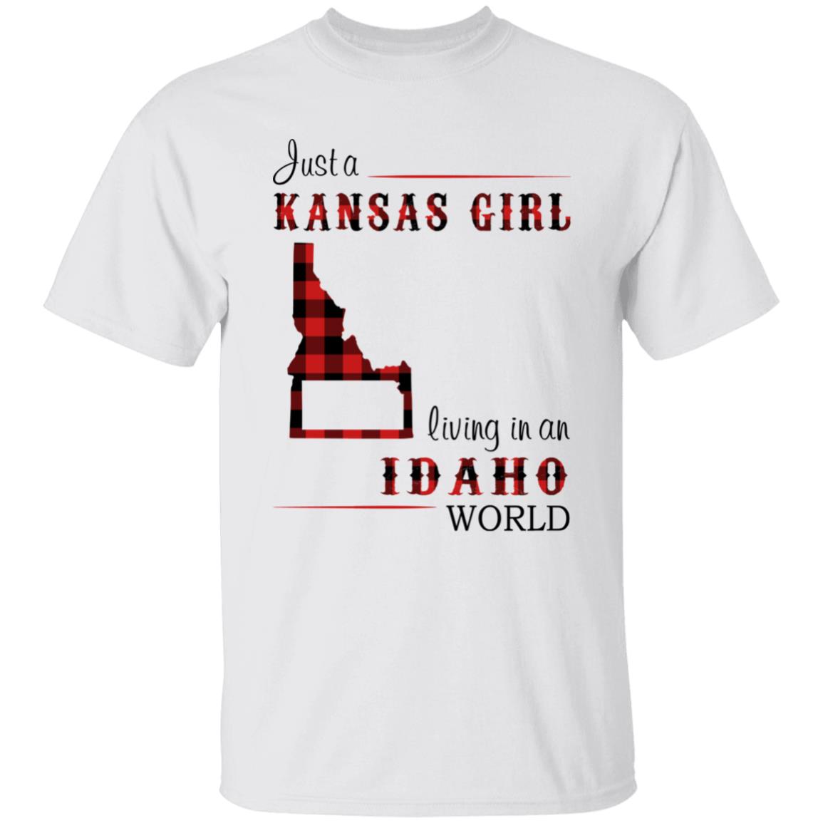 Just A Kansas Girl Living In An Idaho World T-shirt - T-shirt Born Live Plaid Red Teezalo