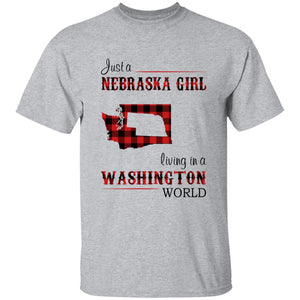 Just A Nebraska Girl Living In A Washington World T-shirt - T-shirt Born Live Plaid Red Teezalo