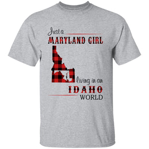 Just A Maryland Girl Living In An Idaho World T-shirt - T-shirt Born Live Plaid Red Teezalo