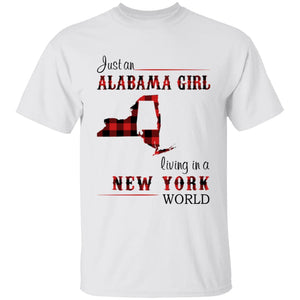 Just An Alabama Girl Living In A New York World T-shirt - T-shirt Born Live Plaid Red Teezalo