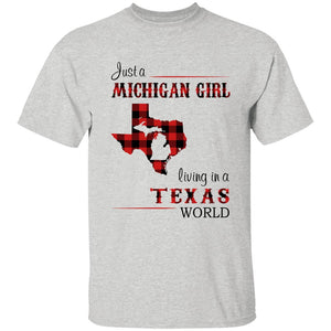 Just A Michigan Girl Living In A Texas World T-shirt - T-shirt Born Live Plaid Red Teezalo