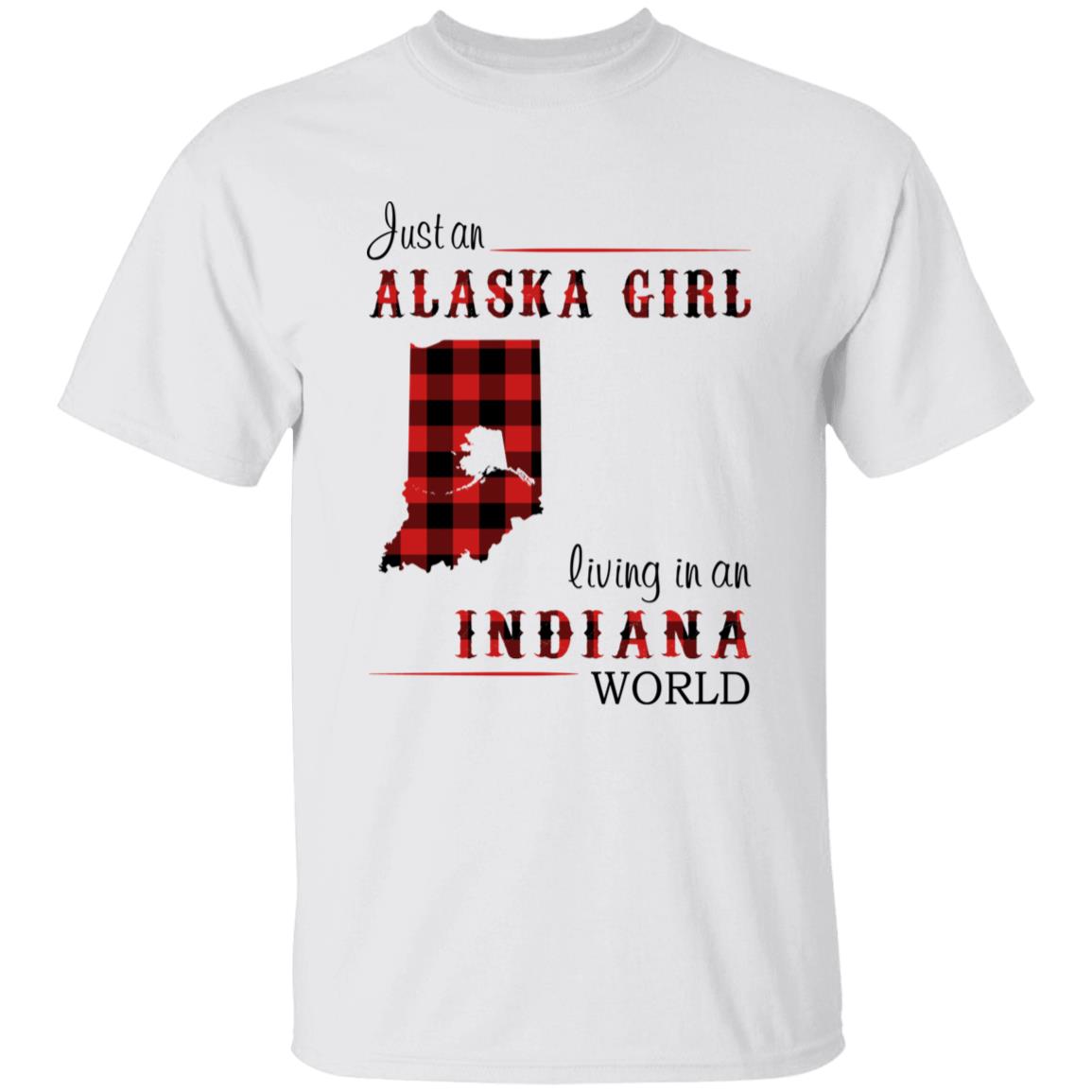 Just An Alaska Girl Living In An Indiana World T-shirt - T-shirt Born Live Plaid Red Teezalo