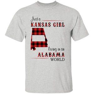 Just A Kansas Girl Living In An Alabama World T-shirt - T-shirt Born Live Plaid Red Teezalo
