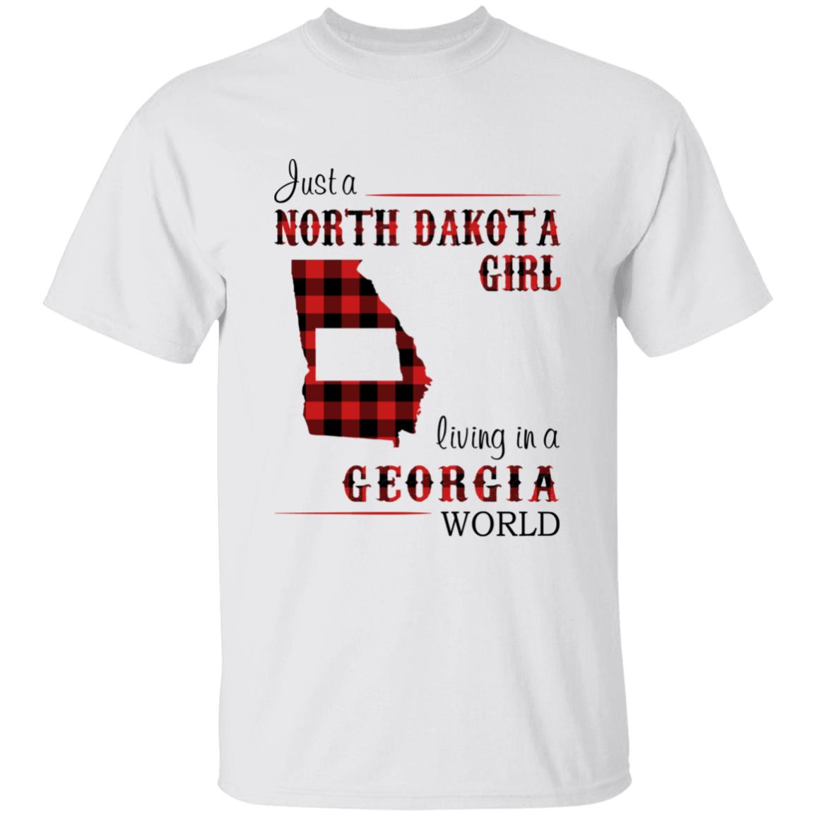 Just A North Dakota Girl Living In A Georgia World T-shirt - T-shirt Born Live Plaid Red Teezalo