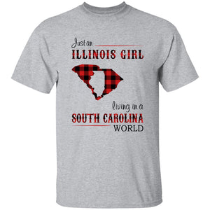 Just An Illinois Girl Living In A South Carolina World T-shirt - T-shirt Born Live Plaid Red Teezalo