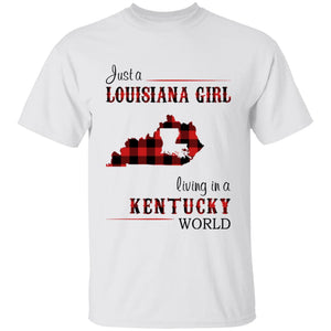 Just A Louisiana Girl Living In A Kentucky World T-shirt - T-shirt Born Live Plaid Red Teezalo