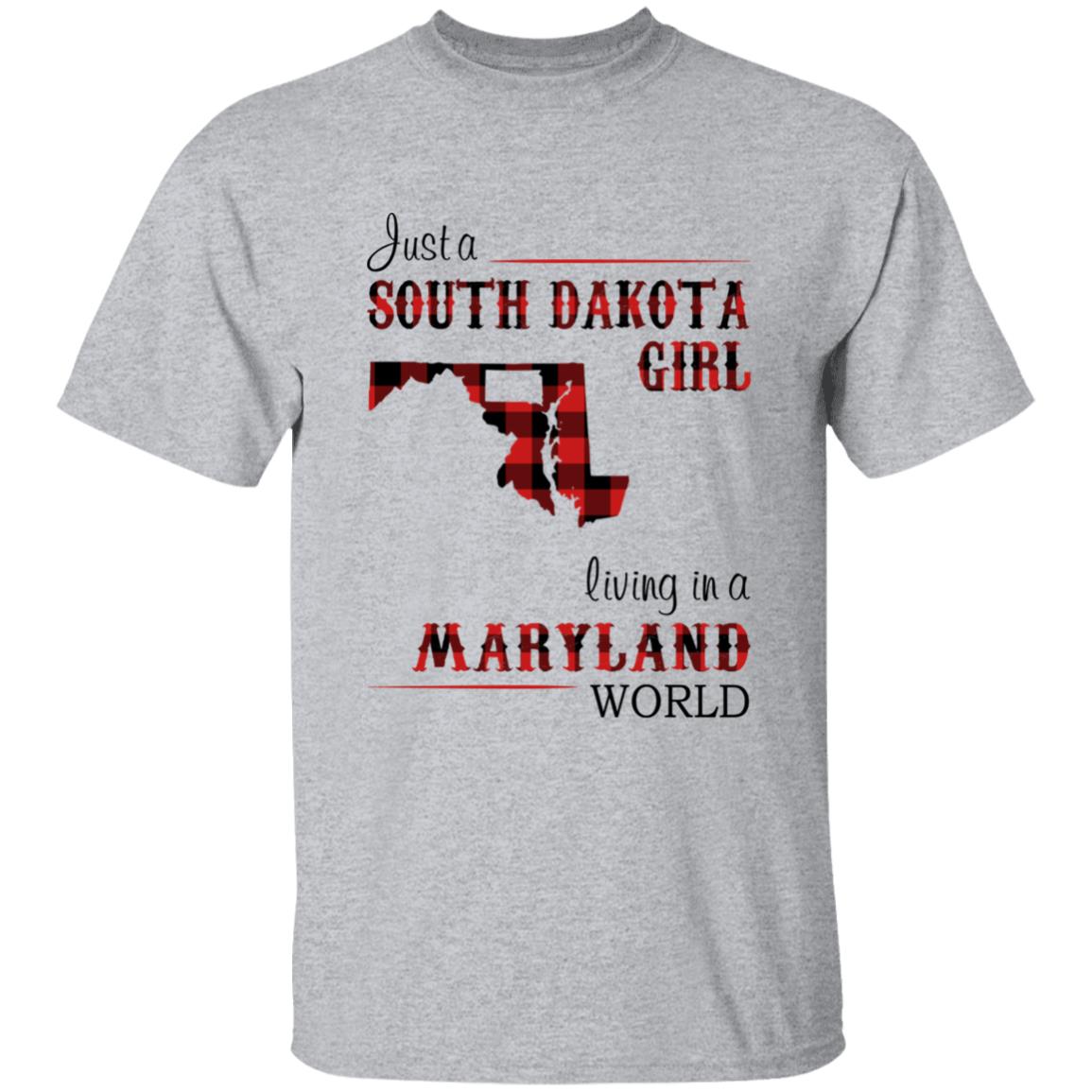 Just A South Dakota Girl Living In A Maryland World T-shirt - T-shirt Born Live Plaid Red Teezalo