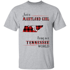 Just A Maryland Girl Living In A Tennessee World T-shirt - T-shirt Born Live Plaid Red Teezalo