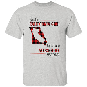 Just A California Girl Living In A Missouri World T-Shirt - T-shirt Born Live Plaid Red Teezalo