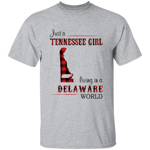 Just A Tennessee Girl Living In A Delaware World T-shirt - T-shirt Born Live Plaid Red Teezalo