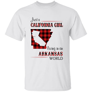 Just A California Girl Living In An Arkansas World T-Shirt - T-shirt Born Live Plaid Red Teezalo