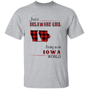 Just A Delaware Girl Living In An Iowa World T-Shirt - T-shirt Born Live Plaid Red Teezalo