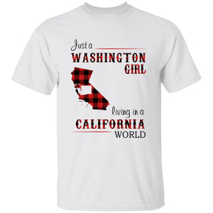 Just A Washington Girl Living In A California World T-shirt - T-shirt Born Live Plaid Red Teezalo