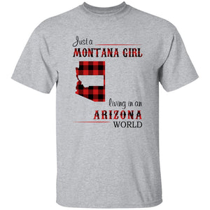 Just A Montana Girl Living In An Arizona World T-shirt - T-shirt Born Live Plaid Red Teezalo