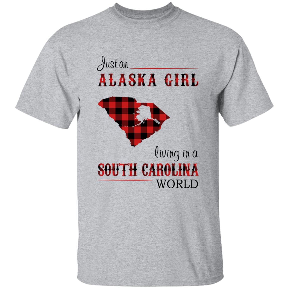 Just An Alaska Girl Living In A South Carolina World T-shirt - T-shirt Born Live Plaid Red Teezalo