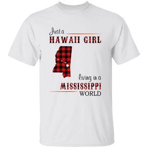 Just A Hawaii Girl Living In A Mississippi World T-shirt - T-shirt Born Live Plaid Red Teezalo